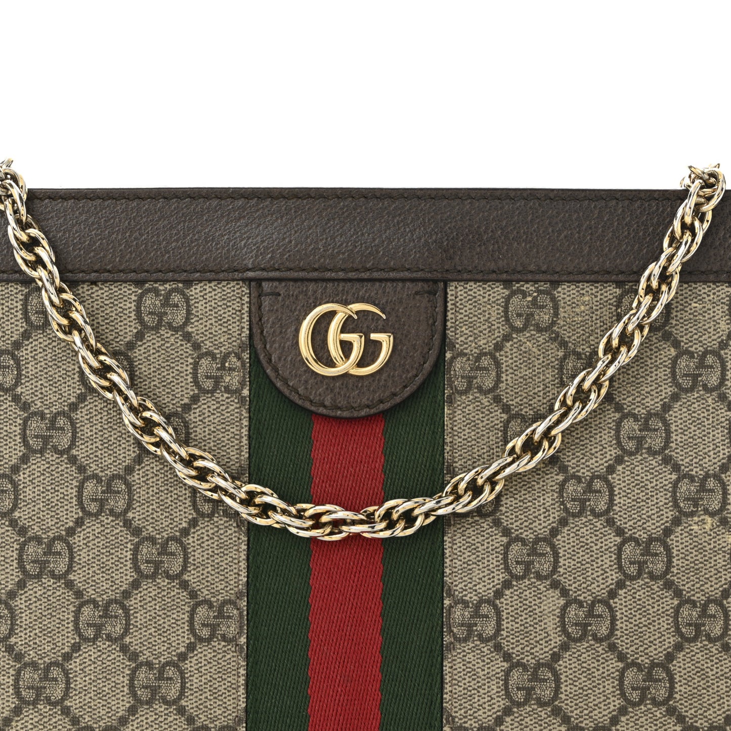 GG Supreme Monogram Web Medium Ophidia Chain Shoulder Bag Brown