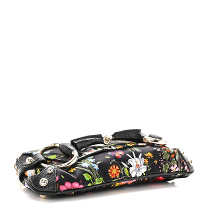 Gucci Satin Lizard Flora Floral Horsebit Clutch Black 4 of 10