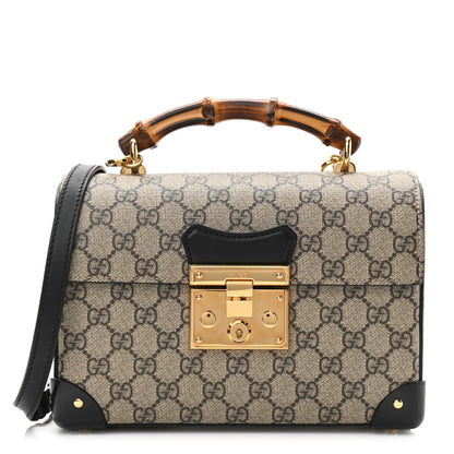 Gucci GG Supreme Monogram Small Padlock Bamboo Shoulder Bag Beige Black Cuir 1 of 11