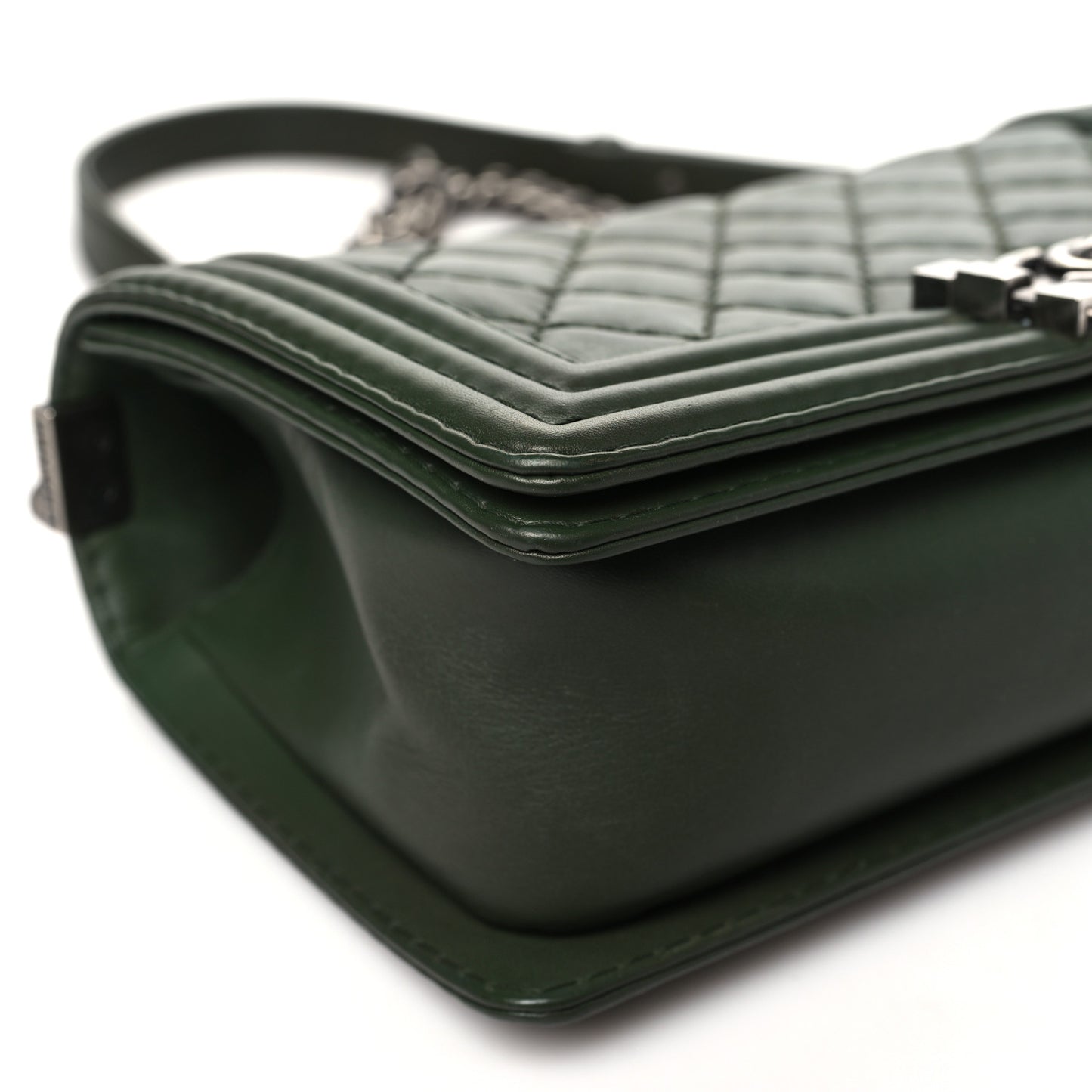 Calfskin Stitched Medium Boy Flap Dark Green