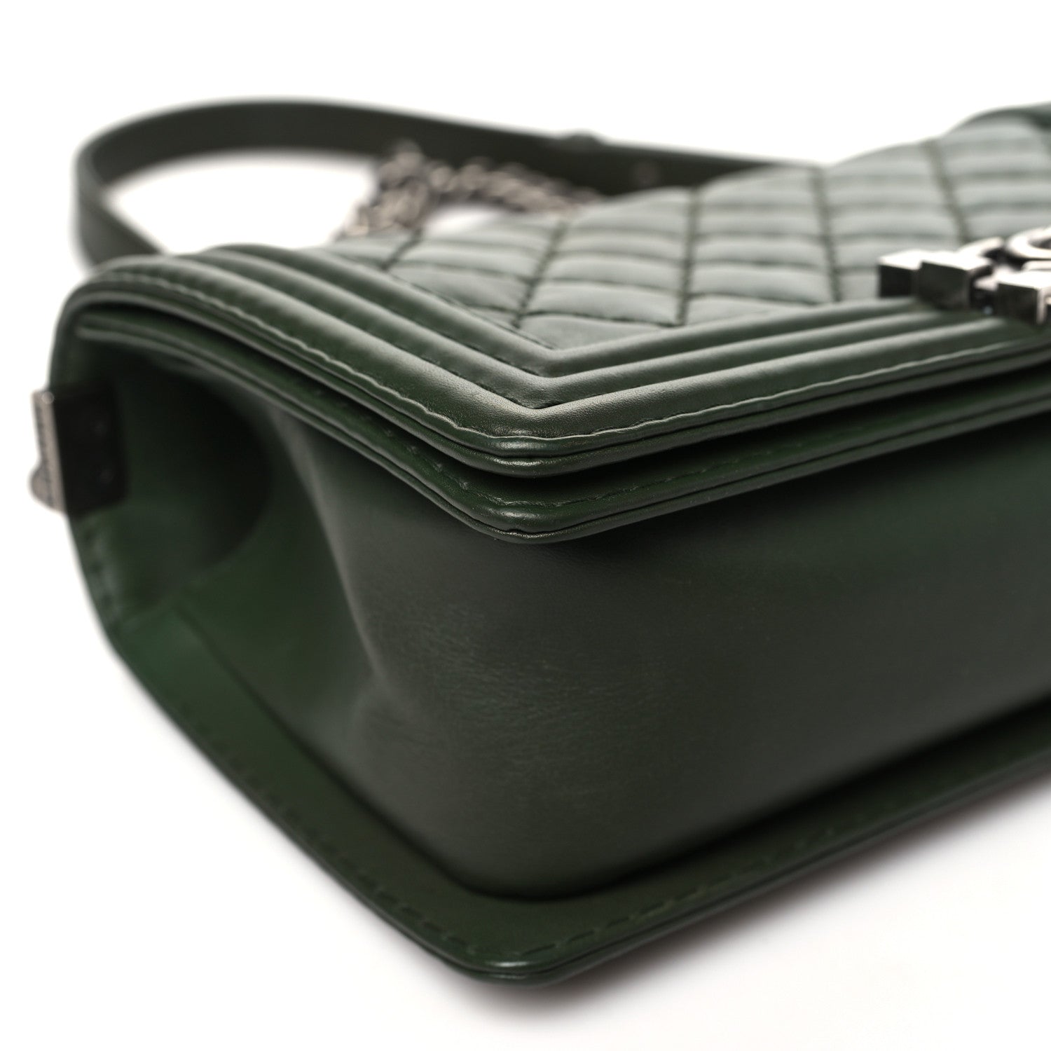 Chanel Calfskin Stitched Medium Boy Flap Dark Green 9 of 10