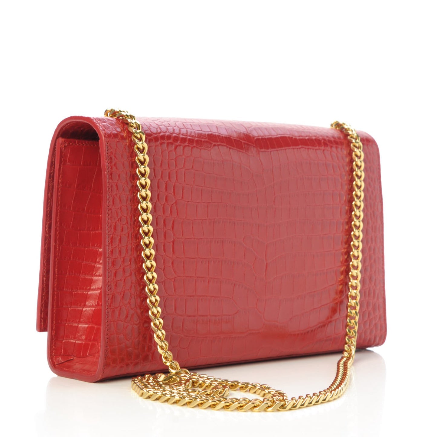 Calfskin Crocodile Embossed Medium Classic Monogram Kate Tassel Satchel New Red