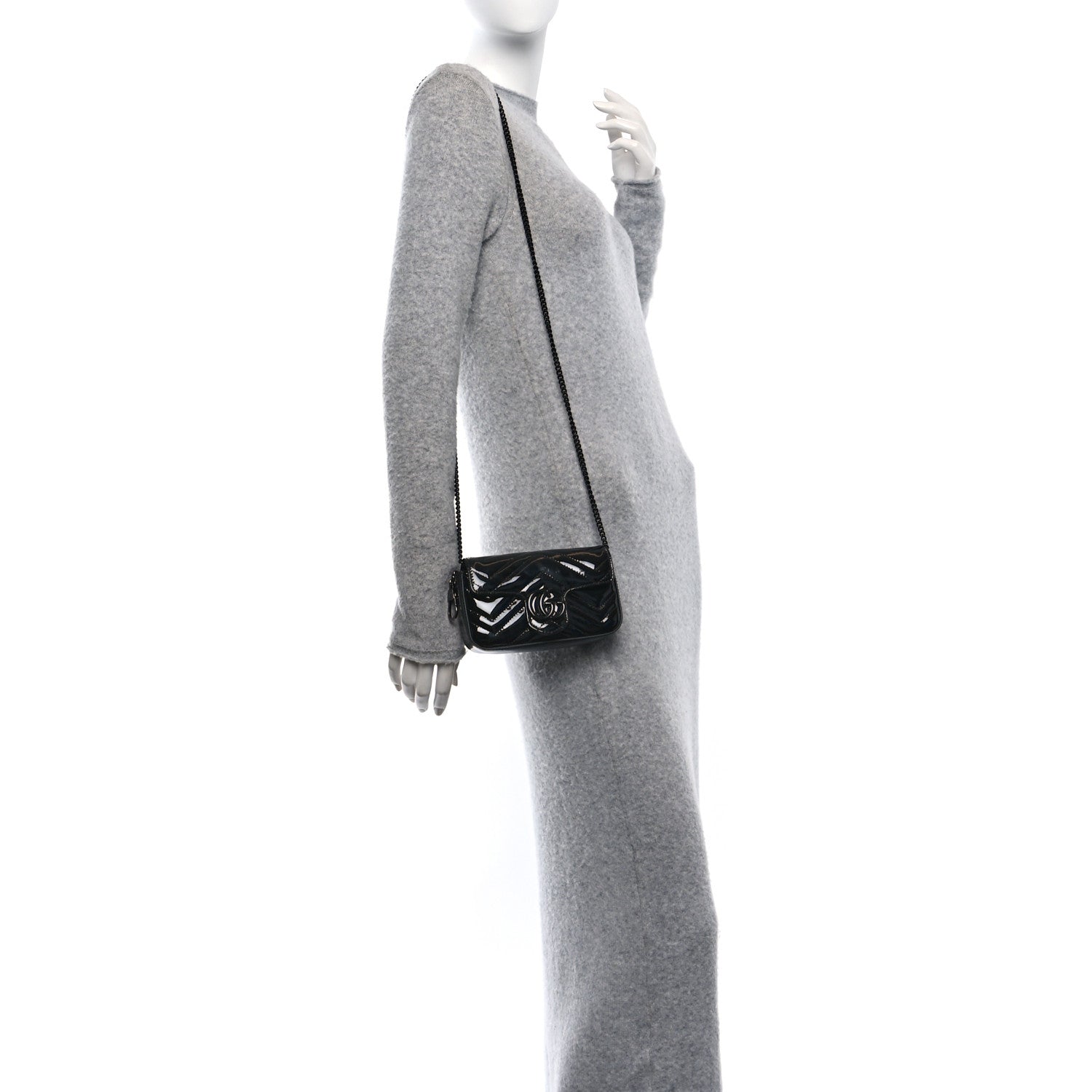 Gucci Patent Lambskin Enamel Matelasse Monochrome Super Mini GG Marmont Shoulder Bag Black 2 of 10