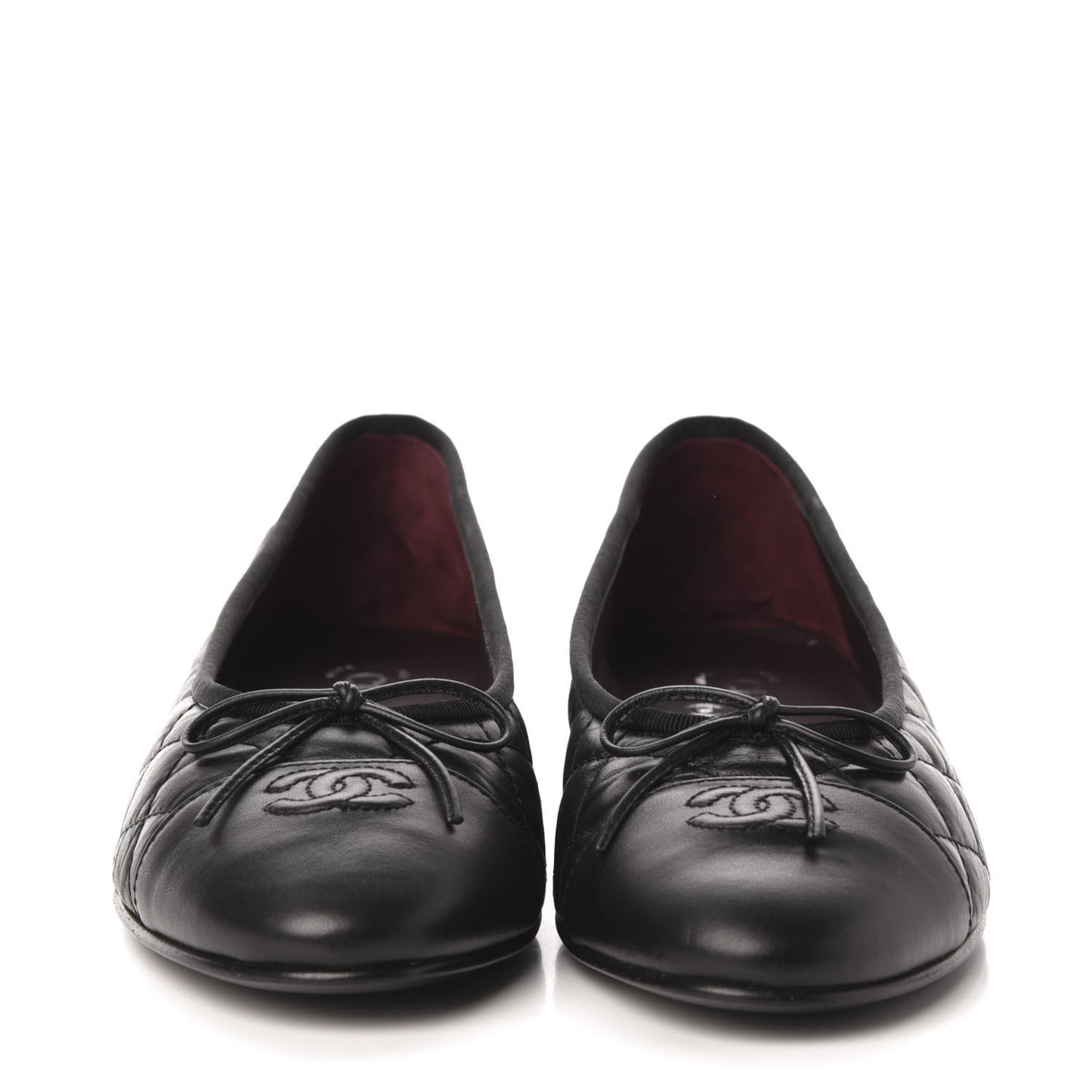 Aged Calfskin Quilted Cap Toe Ballerina Flats 41 Black