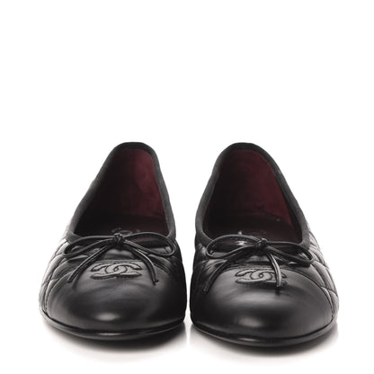 Chanel Aged Calfskin Quilted Cap Toe Ballerina Flats 41 Black 2 of 9