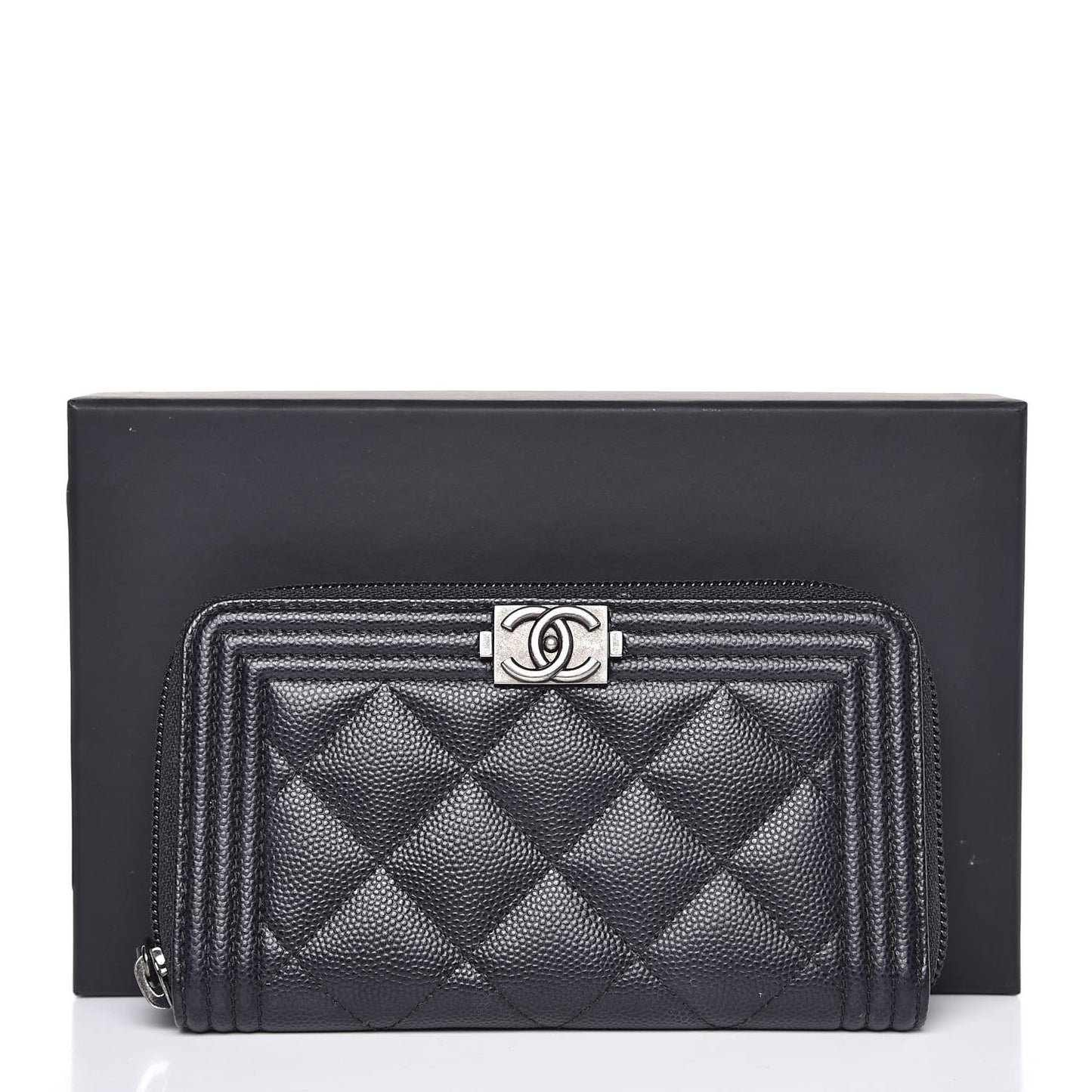 Caviar Quilted Small Boy Zip Around Wallet Black