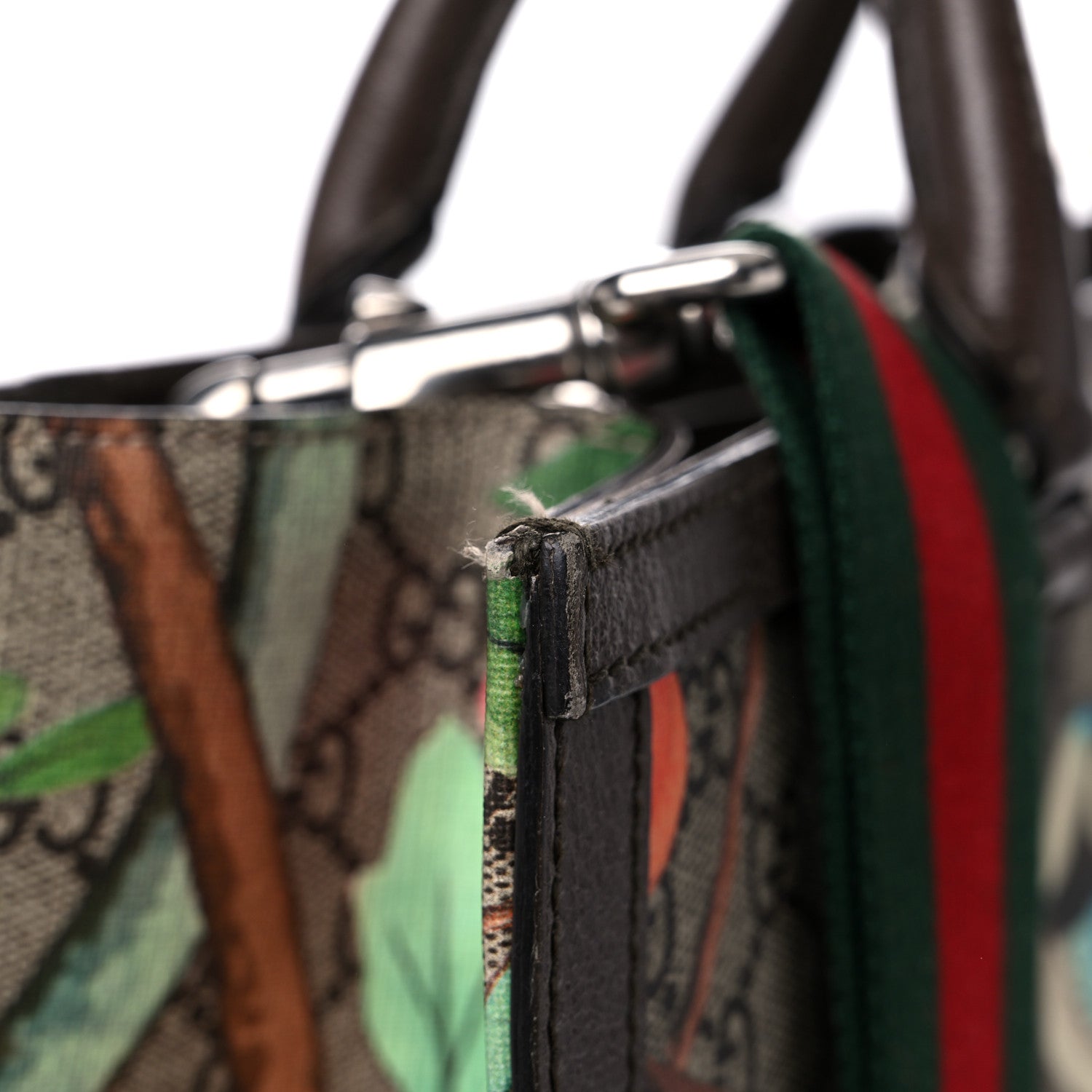 Gucci GG Supreme Monogram Tian Web Vertical Tote Beige Multicolor New Acero 25 of 32