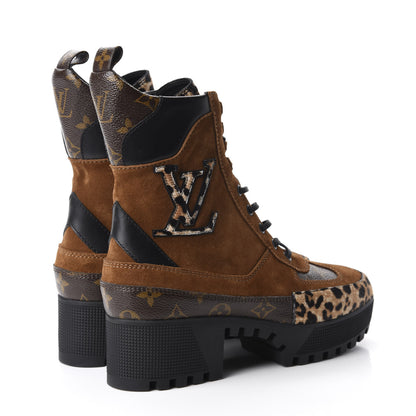 Louis Vuitton Suede Calfskin Monogram Calf Hair Laureate Platform Desert Boots 39 Cognac 4 of 9