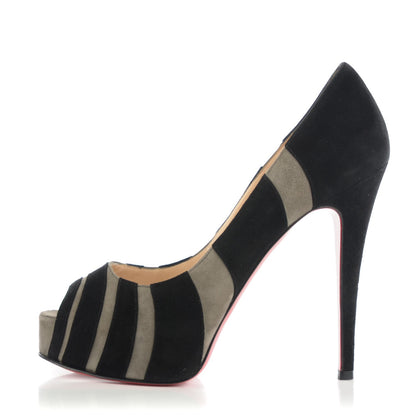 Christian Louboutin Suede Bicho 140 Platform Peep Toe Pumps 38.5 Grey Black 1 of 8