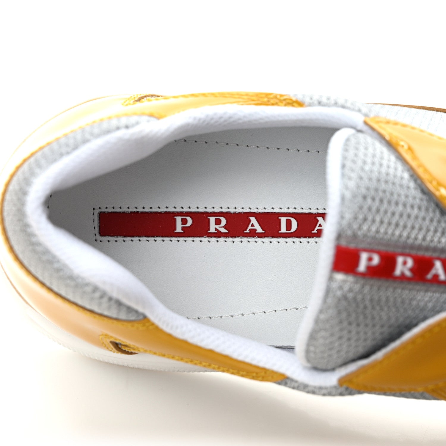 Prada Patent America's Cup Patchwork Sneakers 9 Gold Silver 8 of 10