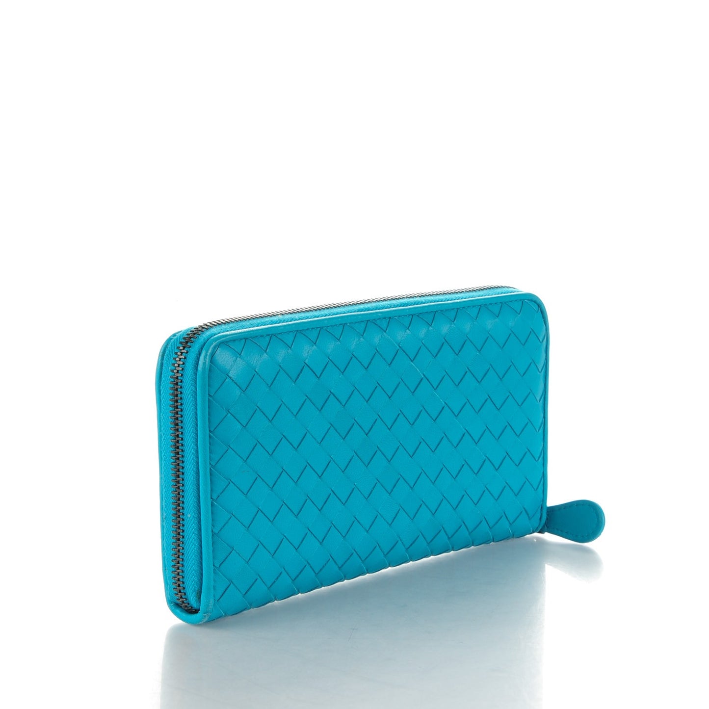 Nappa Intrecciato Zip Around Wallet Turquoise