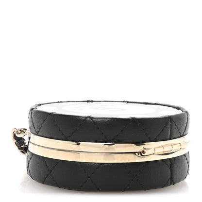 Chanel Lambskin Enamel Quilted Round Poker Chip Clutch With Chain Black White 3 of 10