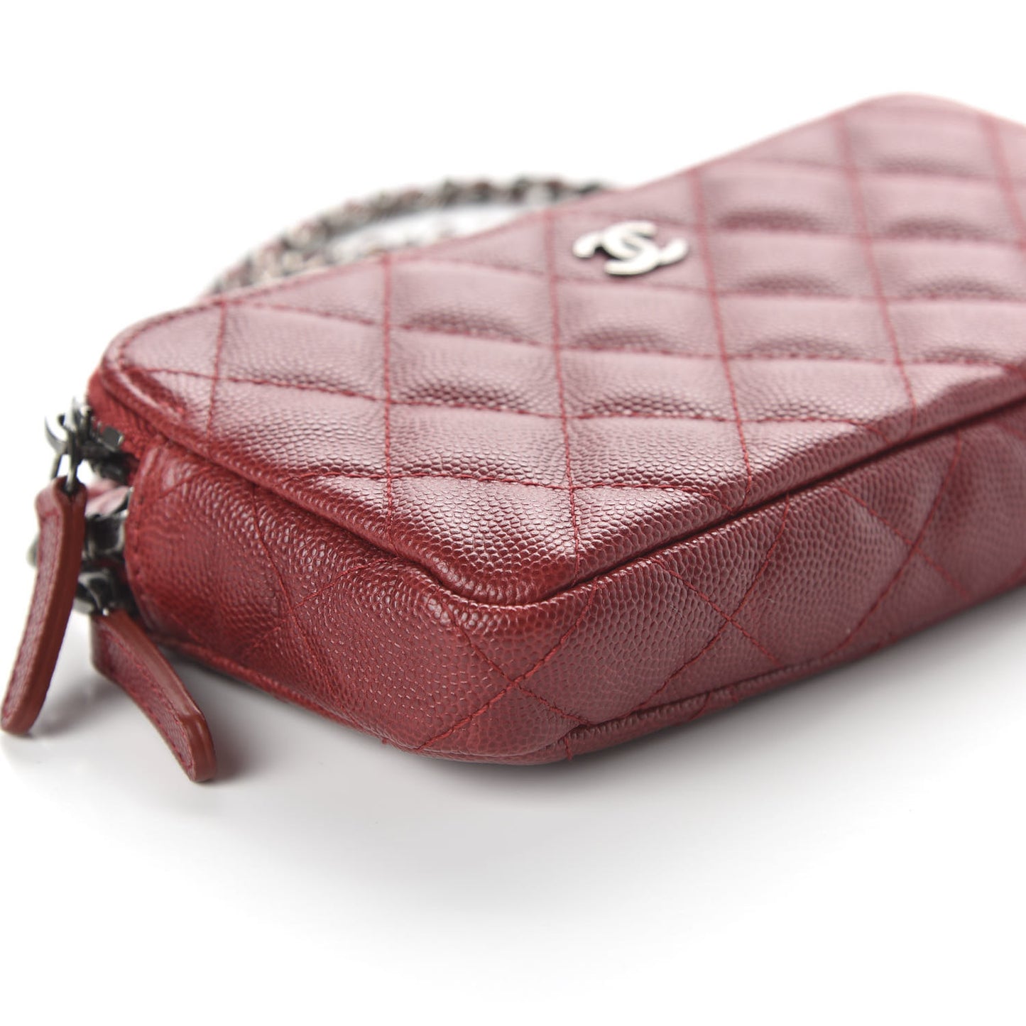 Caviar Quilted Small Clutch With Chain Red