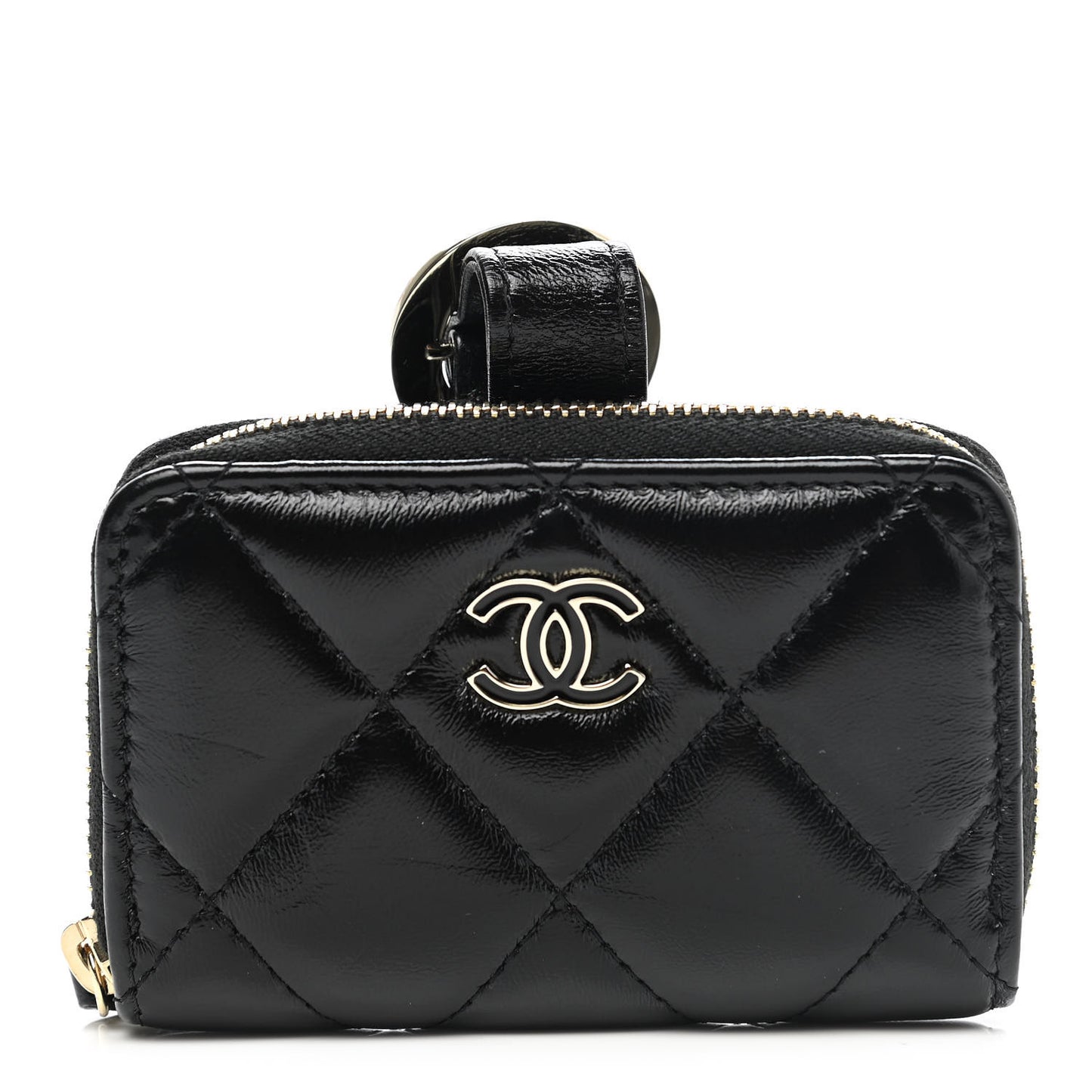 Shiny Lambskin Coin Purse Bracelet Black