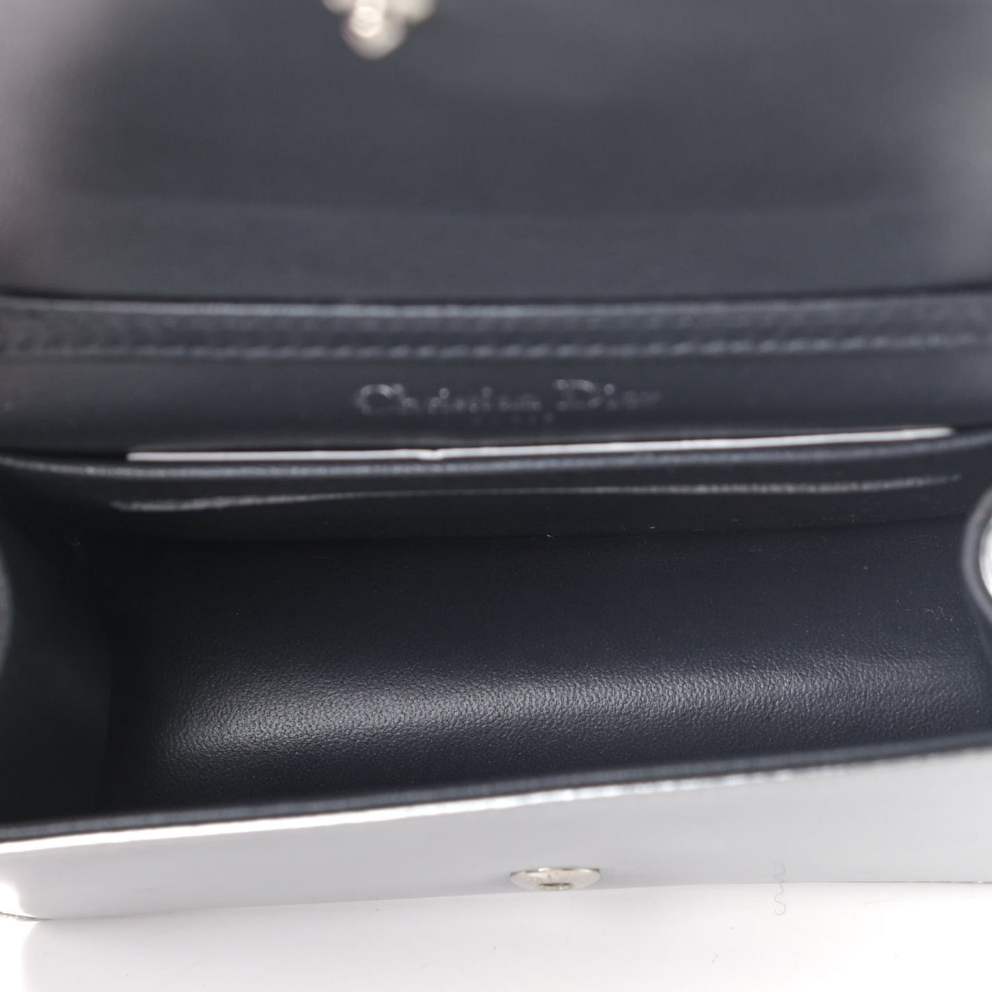 Metallic Patent Micro-Cannage Baby Diorama Flap Bag Silver