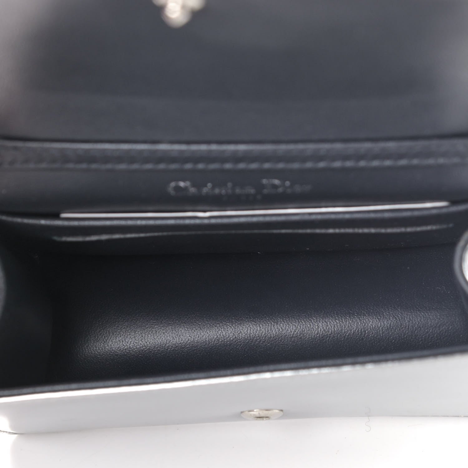 Christian Dior Metallic Patent Micro-Cannage Baby Diorama Flap Bag Silver 4 of 4