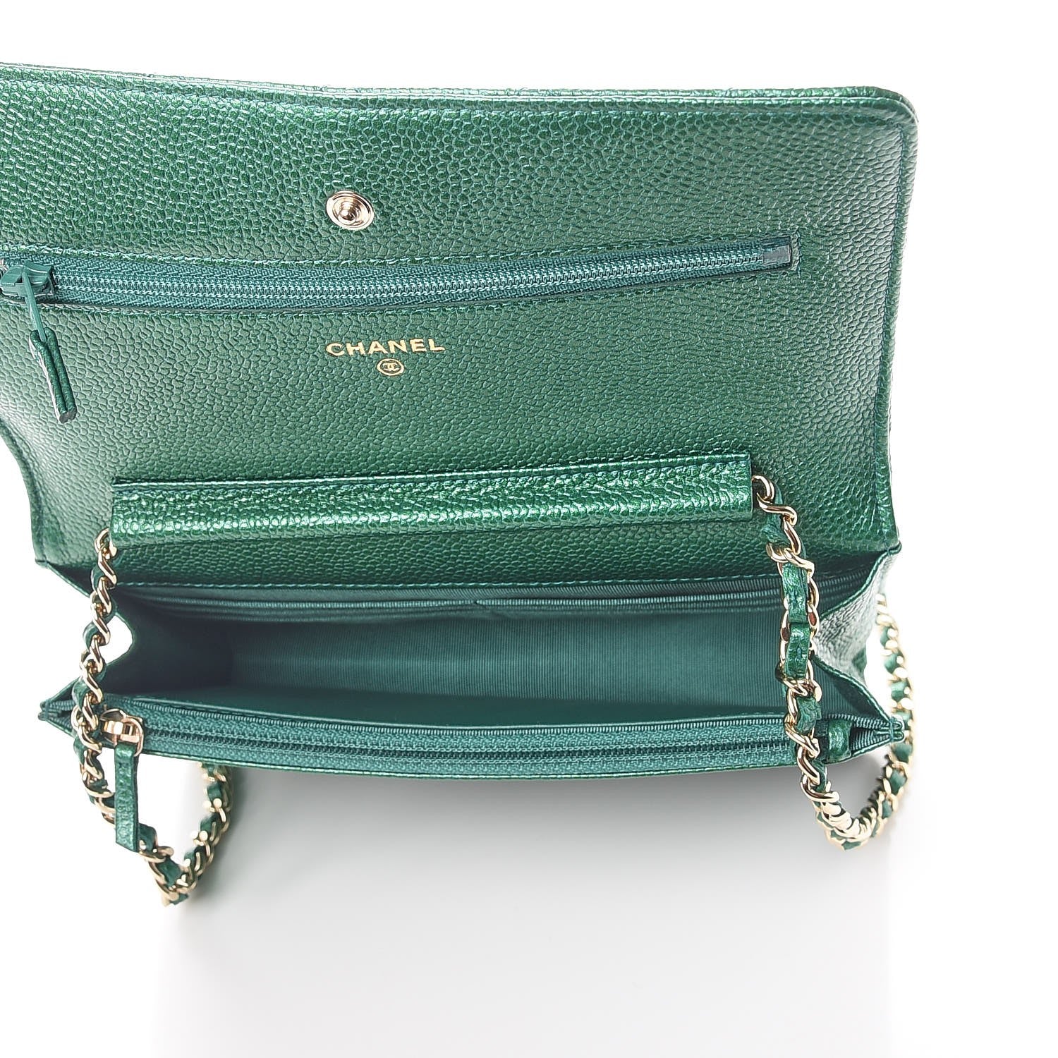 Chanel Metallic Caviar Quilted Wallet On Chain WOC Green 5 of 9