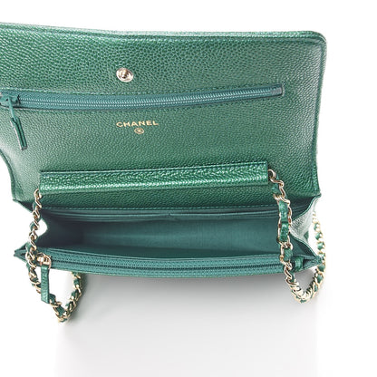 Chanel Metallic Caviar Quilted Wallet On Chain WOC Green 5 of 9