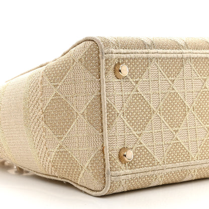 Christian Dior Canvas Embroidered Cannage Medium Lady D-Lite Beige 10 of 17