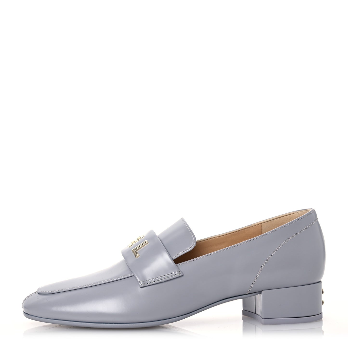 Shiny Calfskin Logo Loafers 37 Light Grey