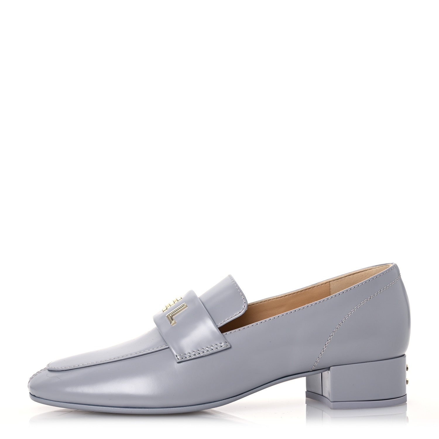 Chanel Shiny Calfskin Logo Loafers 37 Light Grey 1 of 11