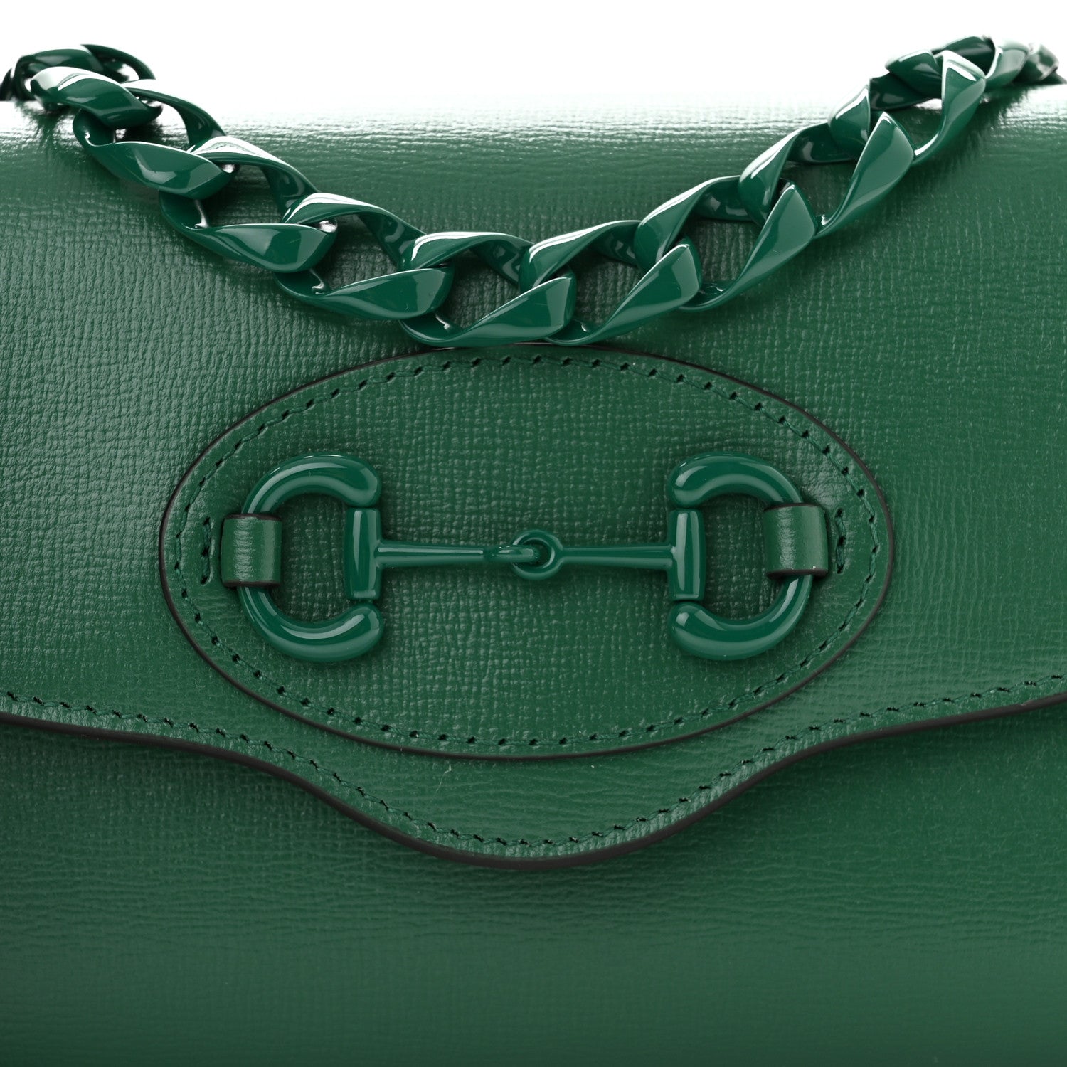 Gucci Azalea Calfskin Web Monochrome Mini Horsebit 1955 Chain Shoulder Bag Emerald 8 of 13