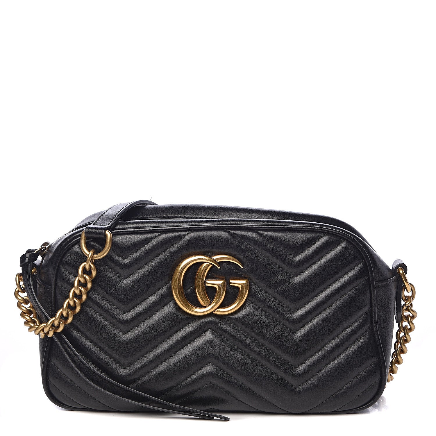 Gucci Calfskin Matelasse Small GG Marmont Chain Shoulder Bag Black 1 of 14