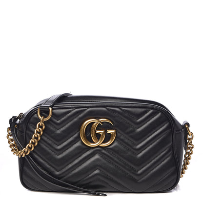Gucci Calfskin Matelasse Small GG Marmont Chain Shoulder Bag Black 1 of 14