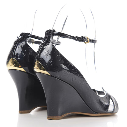 Louis Vuitton Vernis Ankle Strap Wedge Sandals 36.5 Black 4 of 9