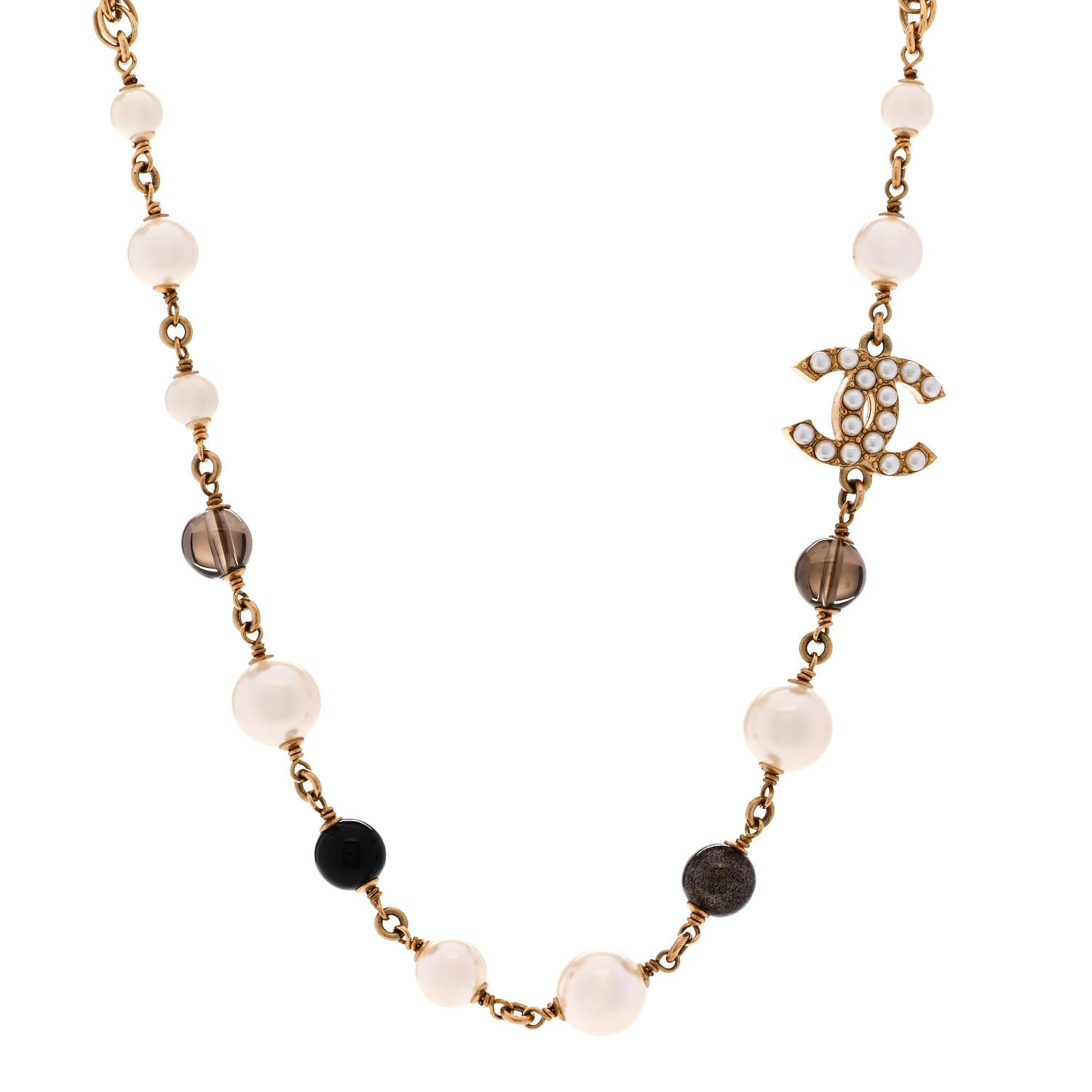 Chanel Pearl Bead CC Choker Necklace Gold Pearly White Black 1 of 6
