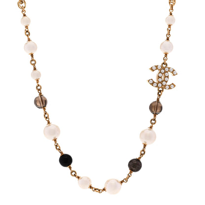 Chanel Pearl Bead CC Choker Necklace Gold Pearly White Black 1 of 6