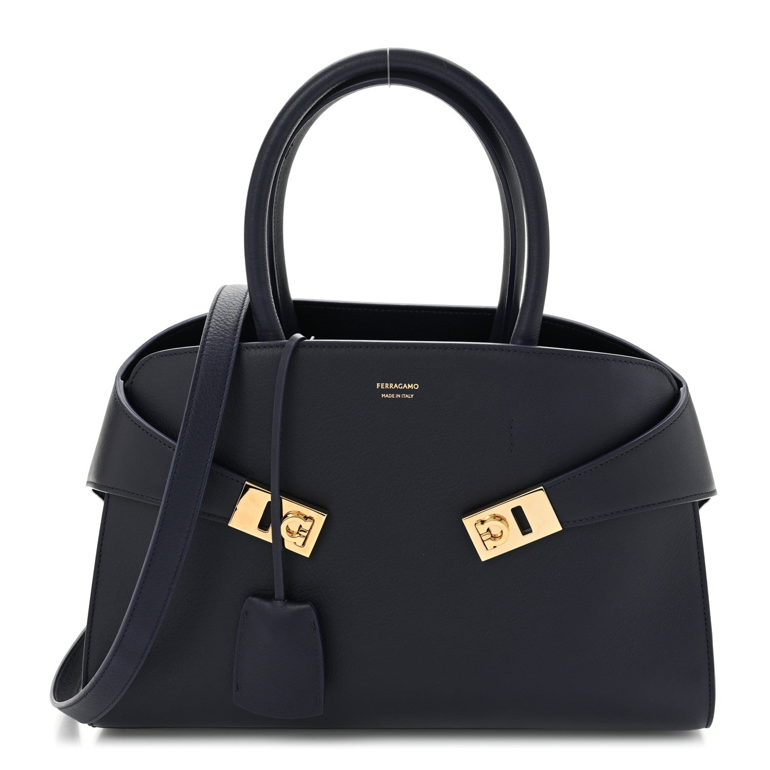 Salvatore Ferragamo Calfskin Small Hug Bag Midnight 1 of 12