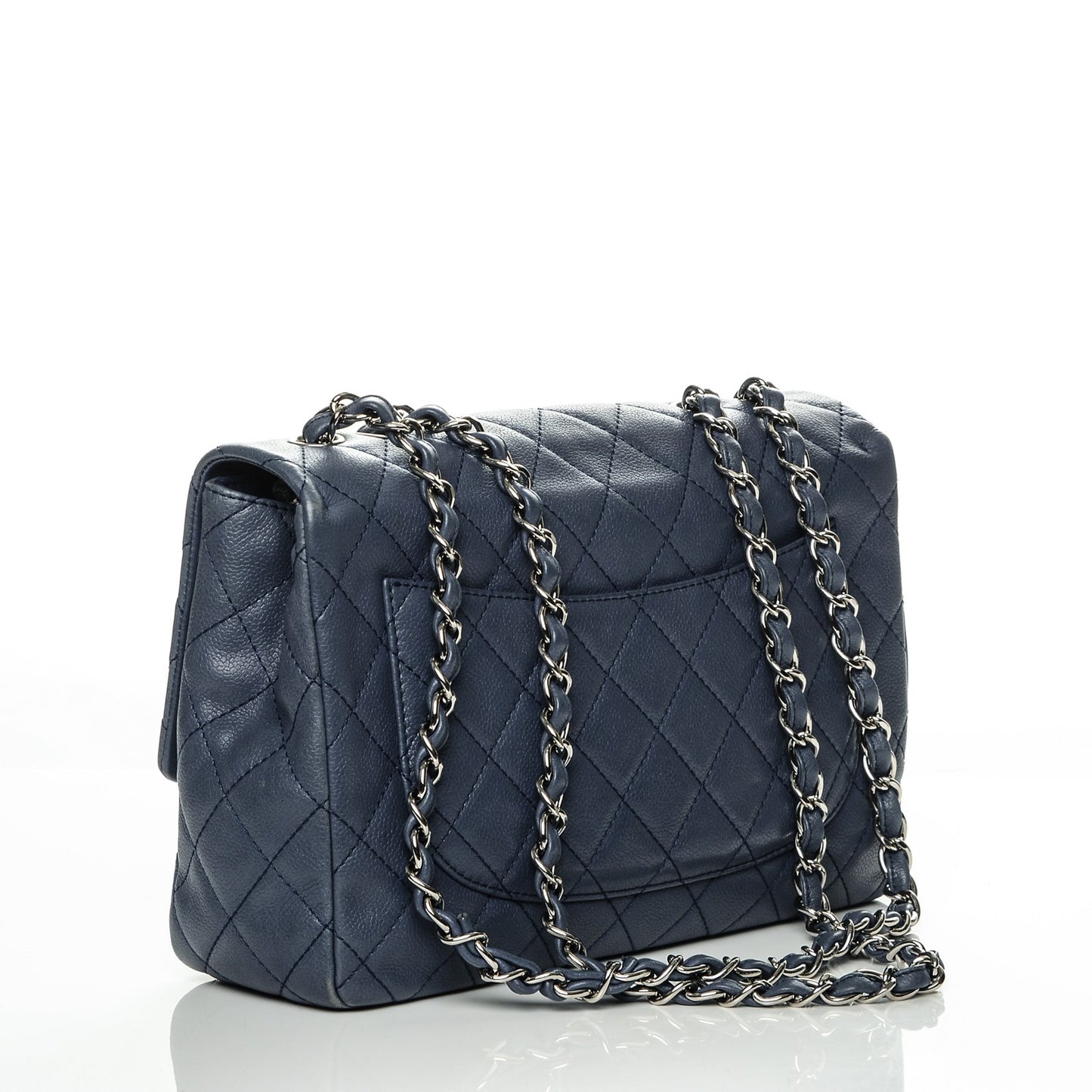 Washed Caviar Quilted Jumbo Single Flap Blue Roi
