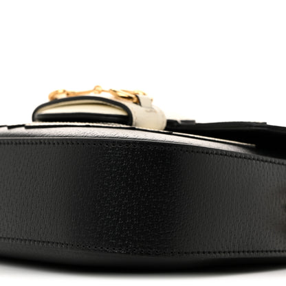 Gucci X ADIDAS Textured Dollar Calfskin Web Trefoil Mini Horsebit 1955 Shoulder Bag Black Off White 10 of 10