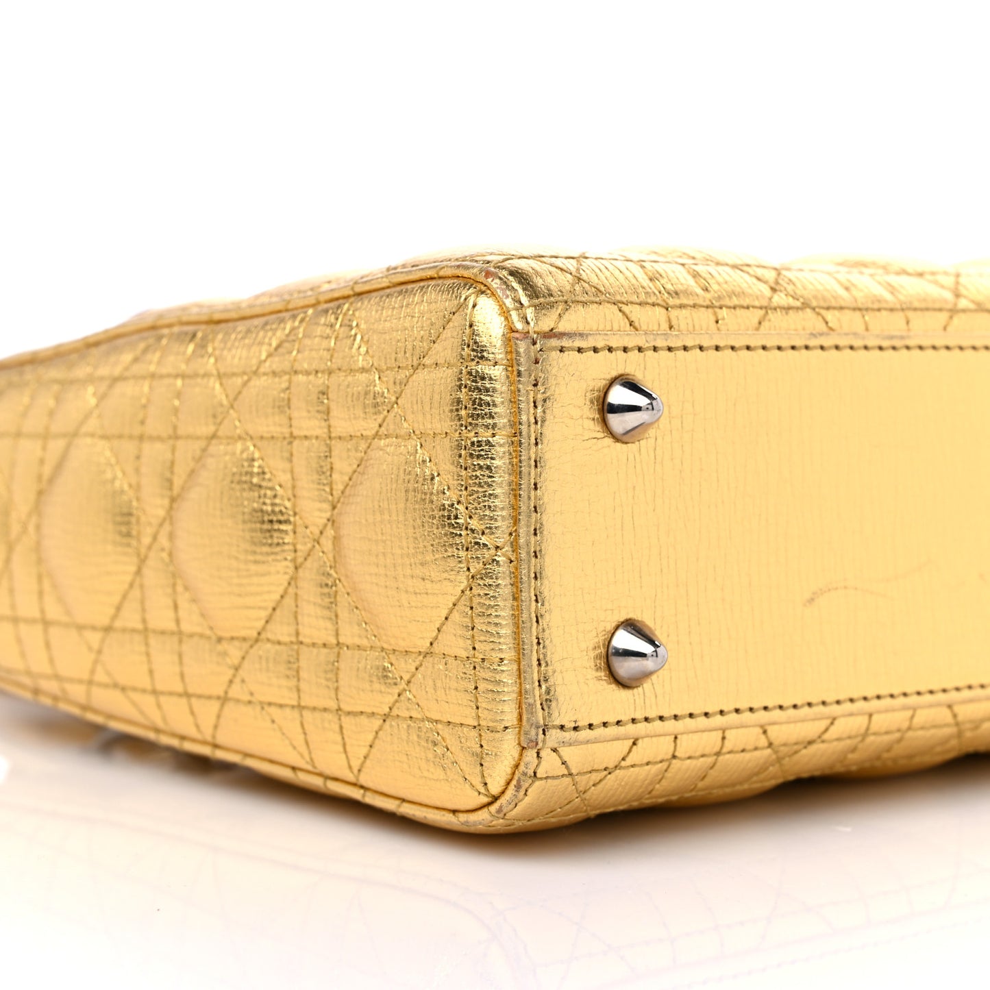 Metallic Grained Calfskin Cannage Small Lucky Badges My Lady Dior Gold