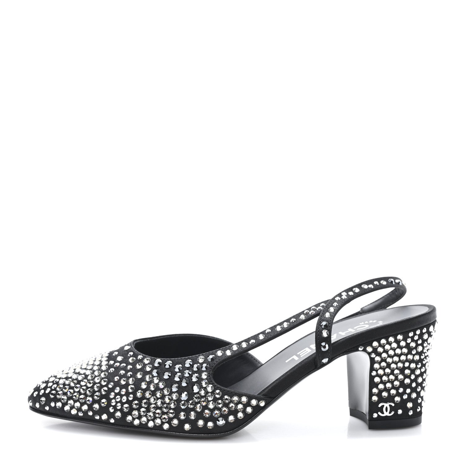 Chanel Strass Cap Toe CC Slingback Pumps 38.5 Black 1 of 10
