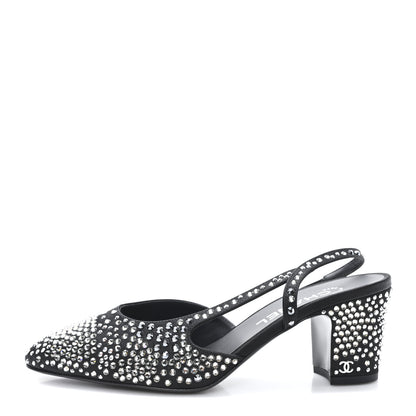 Chanel Strass Cap Toe CC Slingback Pumps 38.5 Black 1 of 10