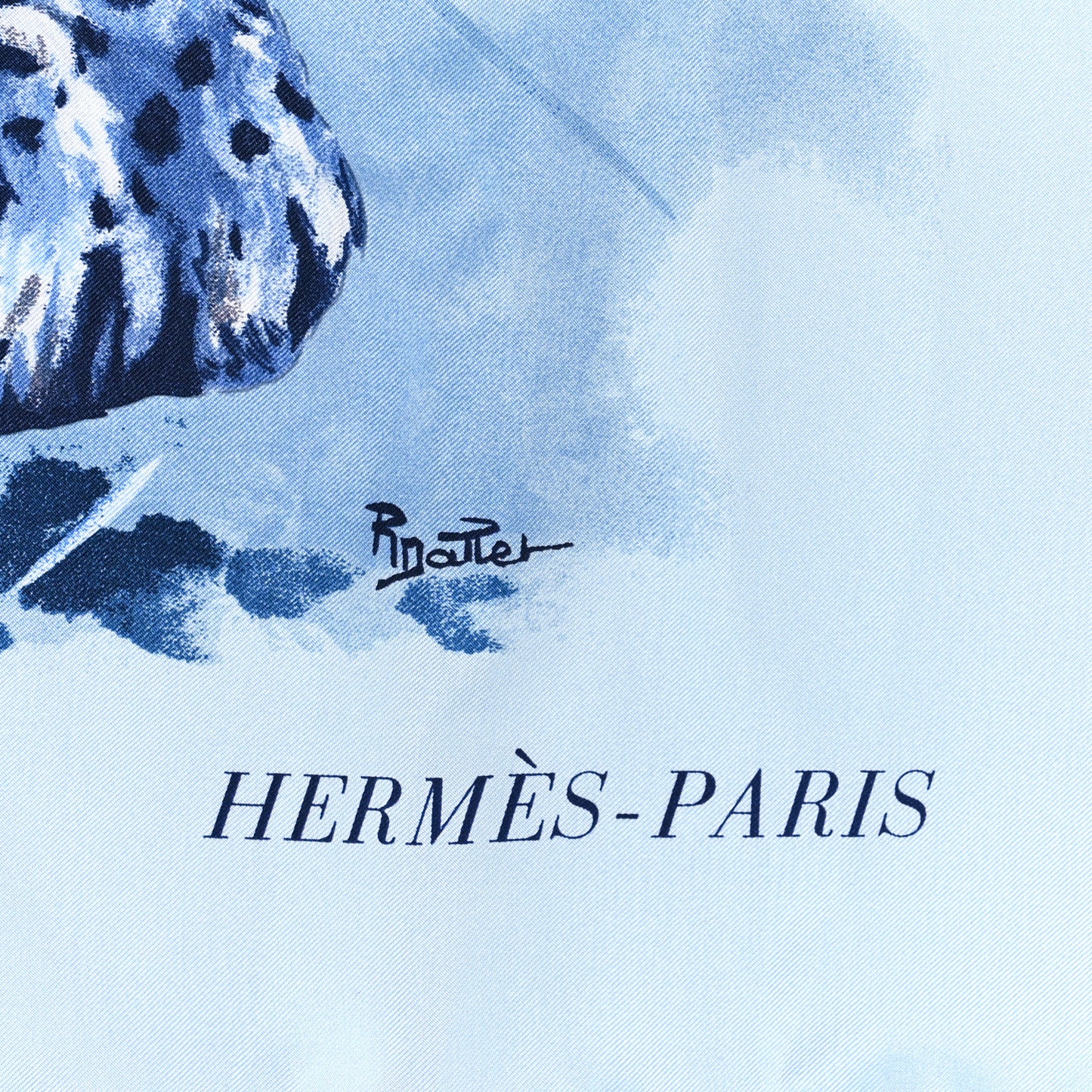 Silk Panthera Pardus Scarf 140 Bleu Ciel Marine White