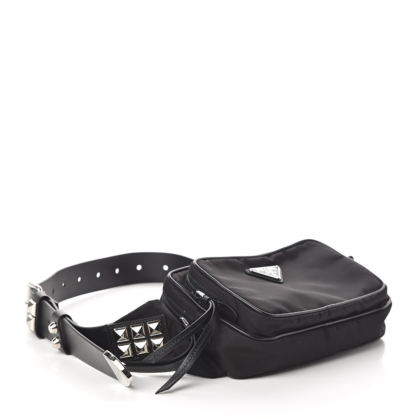 Tessuto Nylon Calfskin Studded Belt Bag Black