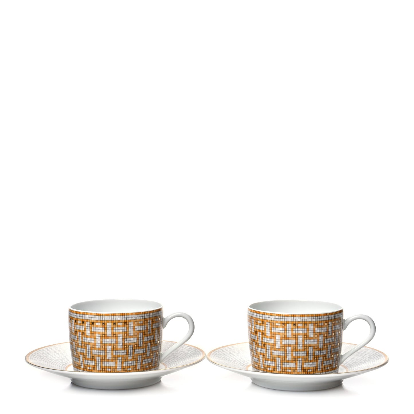 Porcelain Mosaique Au 24 Gold Tea Cup And Saucer Set Of 2