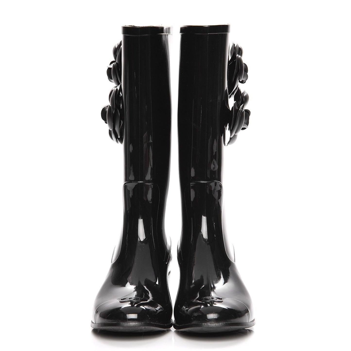 Rubber Camellia Rain Boots 37 Black