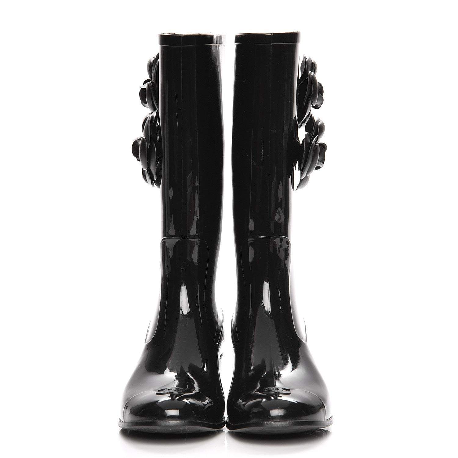 Chanel Rubber Camellia Rain Boots 37 Black 2 of 7