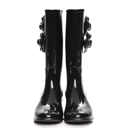 Chanel Rubber Camellia Rain Boots 37 Black 2 of 7