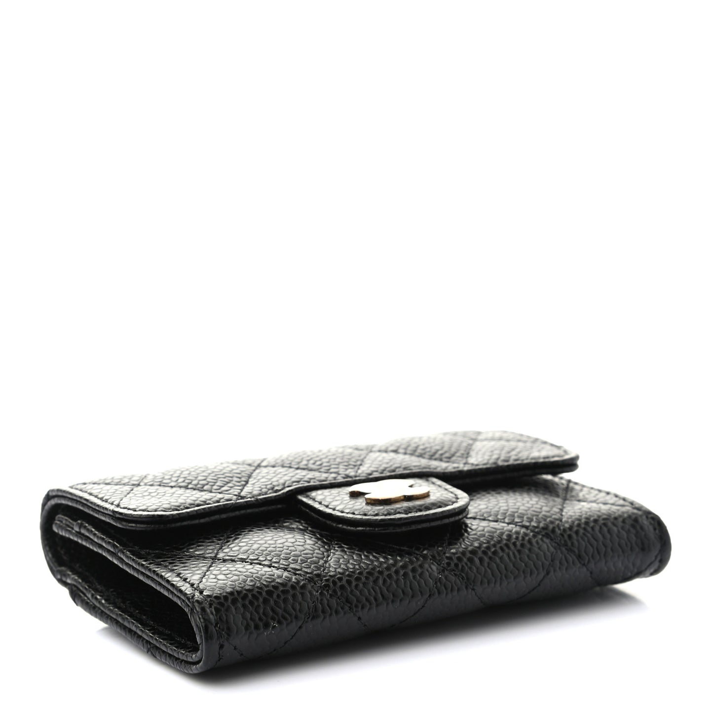 Caviar Quilted Flap Card Holder Wallet Black