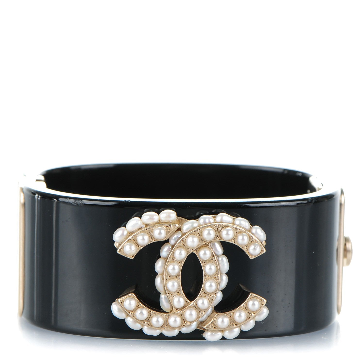 Chanel Resin Pearl CC Cuff Black 1 of 4