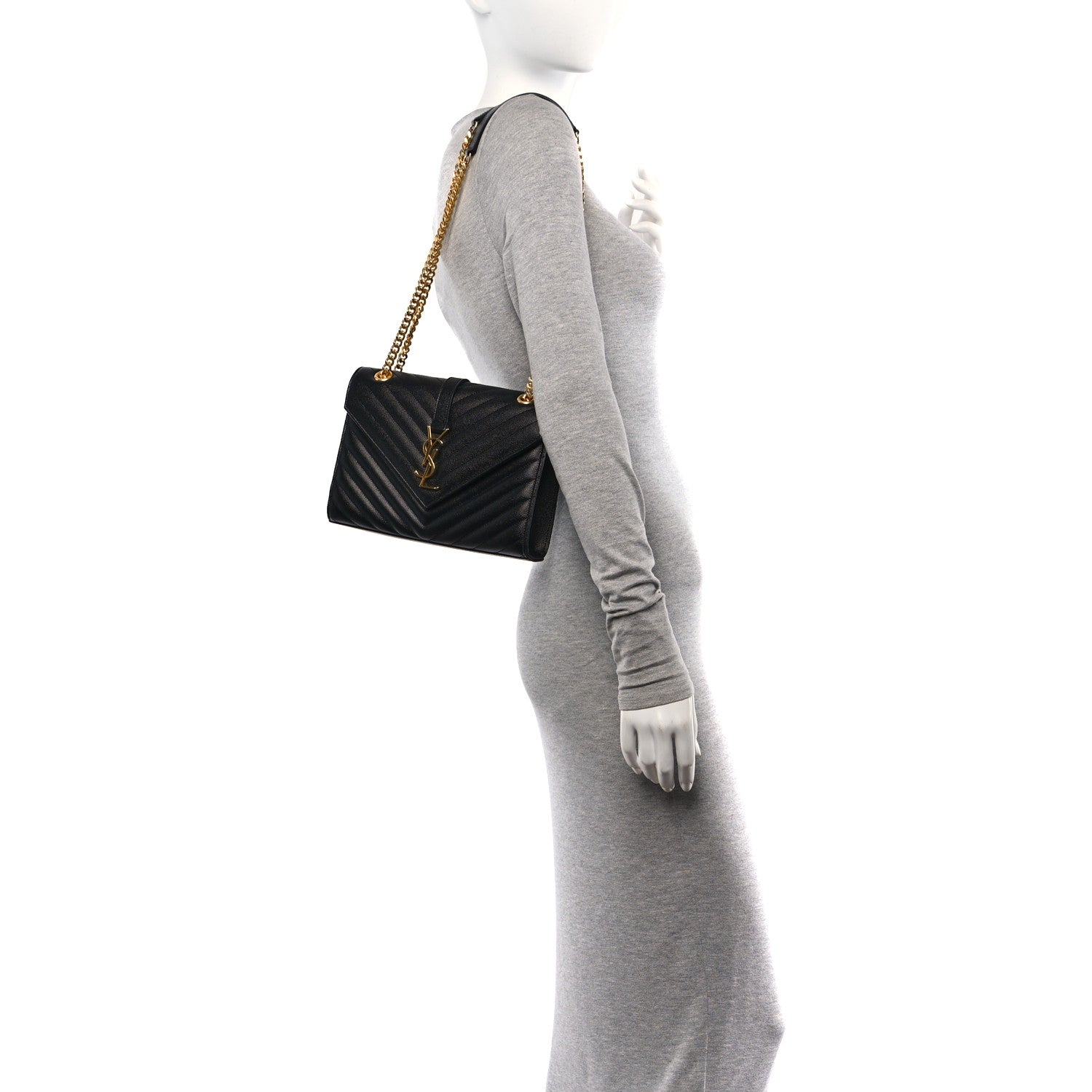 Saint Laurent Grain De Poudre Matelasse Chevron Medium Monogram Satchel Black 2 of 11