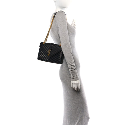 Saint Laurent Grain De Poudre Matelasse Chevron Medium Monogram Satchel Black 2 of 11