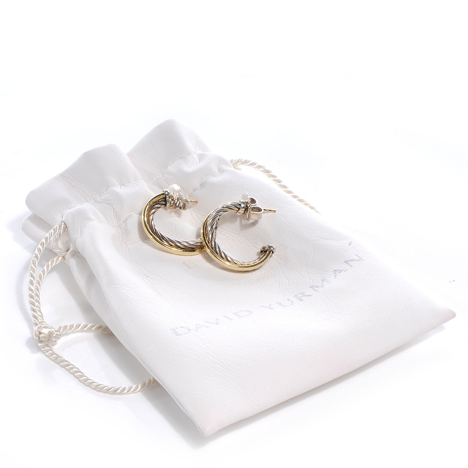 David Yurman Sterling Silver 18K Yellow Gold 23mm Crossover Cable Hoop Earrings 5 of 5