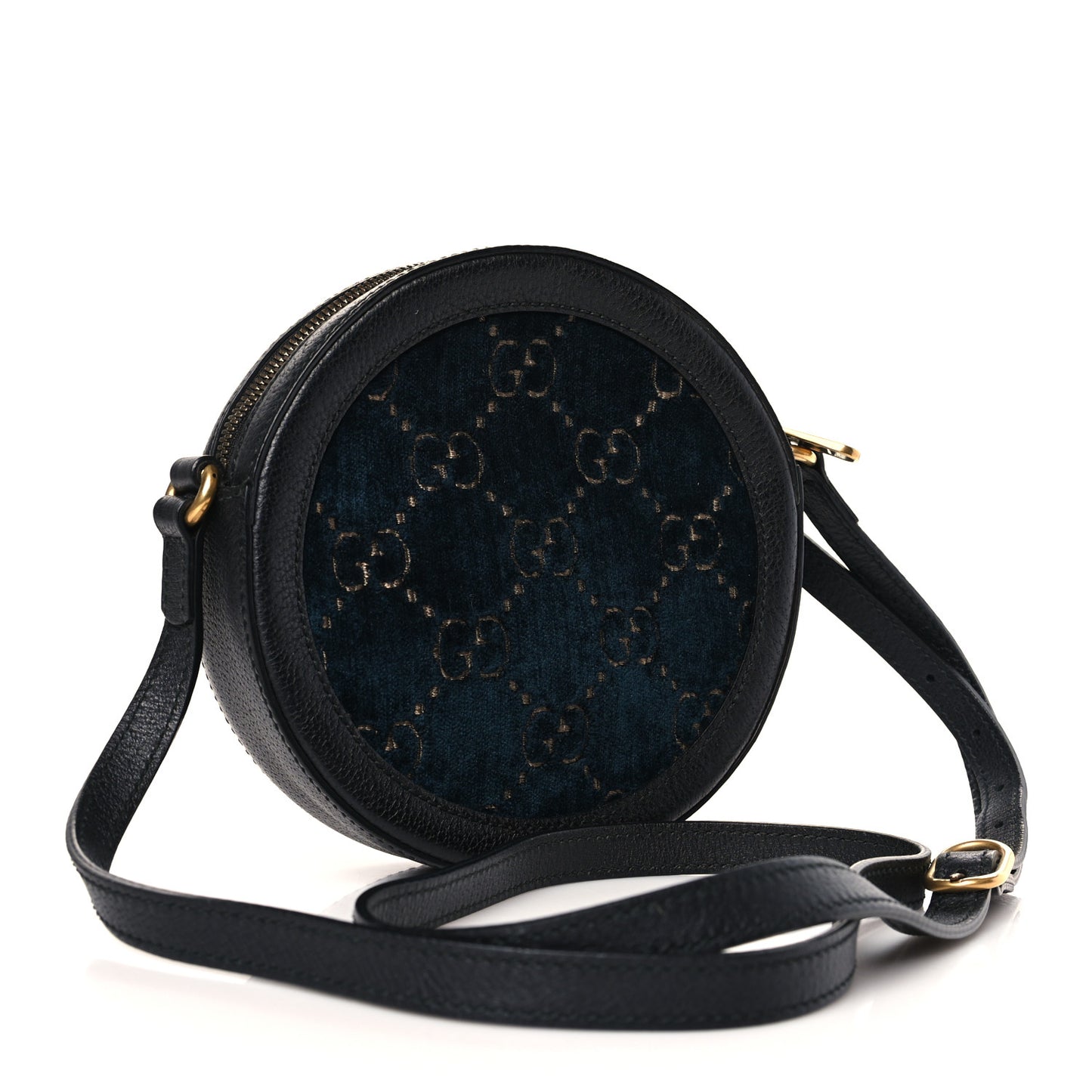 Velvet Calfskin GG Monogram Round Shoulder Bag Blue Beige