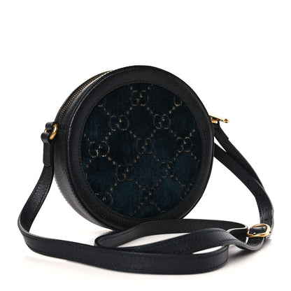 Gucci Velvet Calfskin GG Monogram Round Shoulder Bag Blue Beige 3 of 9